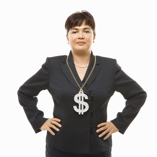 Businesswoman with dollar sign. - Zdjęcie, obraz