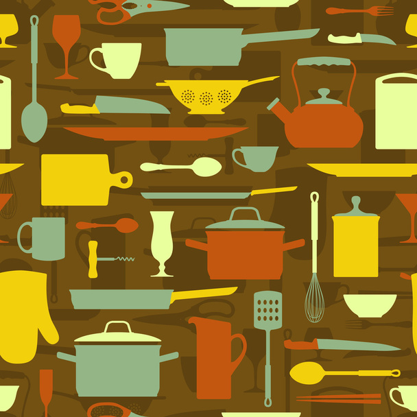 Kitchen items seamless pattern - Vektor, obrázek