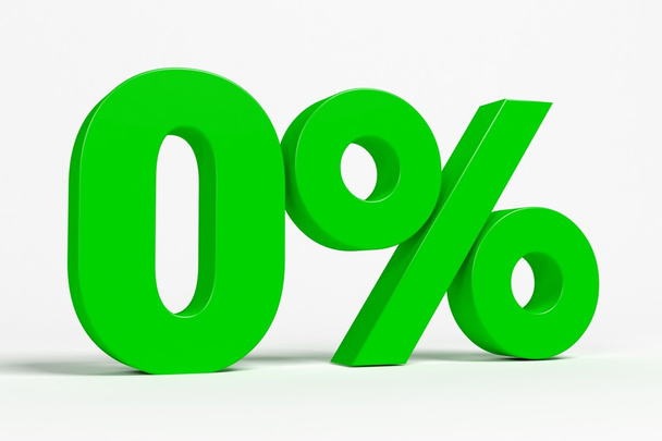 grüner 3d 0% Text auf weißem Hintergrund. siehe ganze Reihe für andere Zahlen. - Foto, Bild