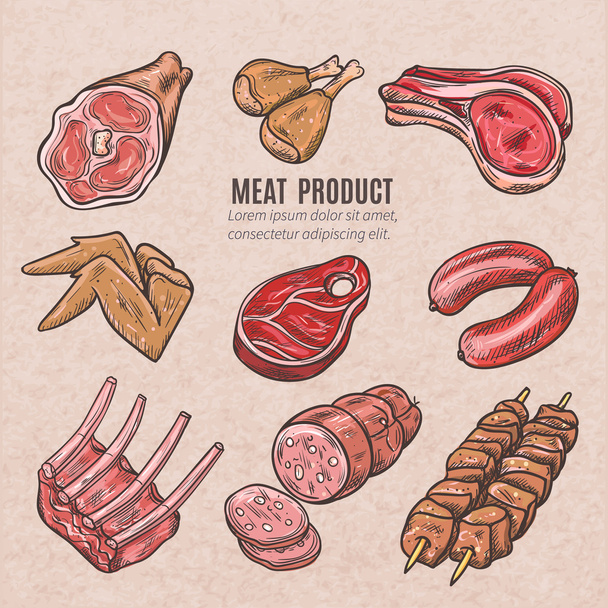Farbskizzen für Fleischprodukte - Vektor, Bild
