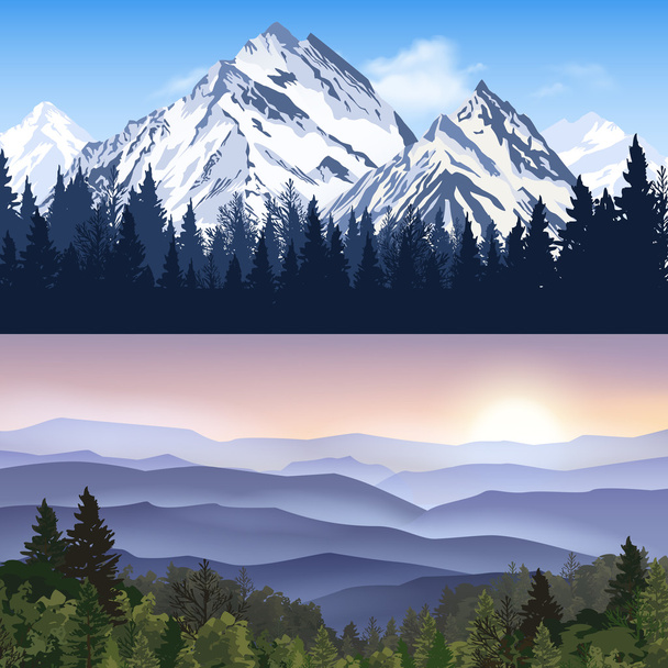 Landscape Of Mountains Banners - Vector, Image