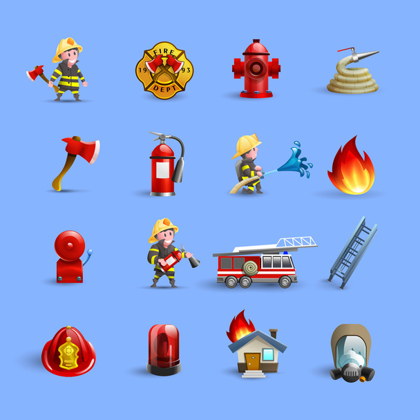 Firefighters Cartoon Icons Red Blue Set - Vector, Image