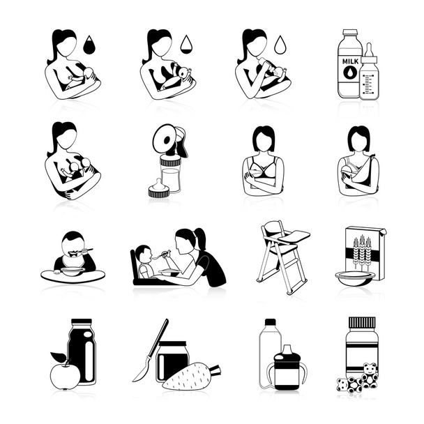 Baby Feeding Black Icons Set - Vector, Image