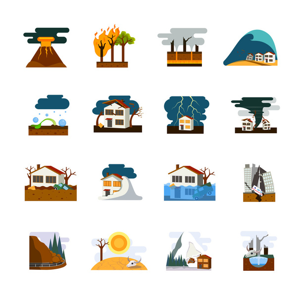 Natural Disaster Flat Icons Set - Vector, Image