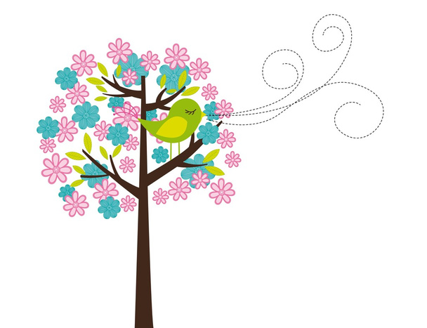 χαριτωμένο δέντρο και πουλί - Διάνυσμα, εικόνα