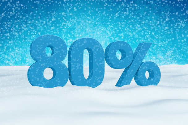 Blue 3d 80% text on white snow background for winter sale campaigns. See whole set for other numbers. - Foto, afbeelding