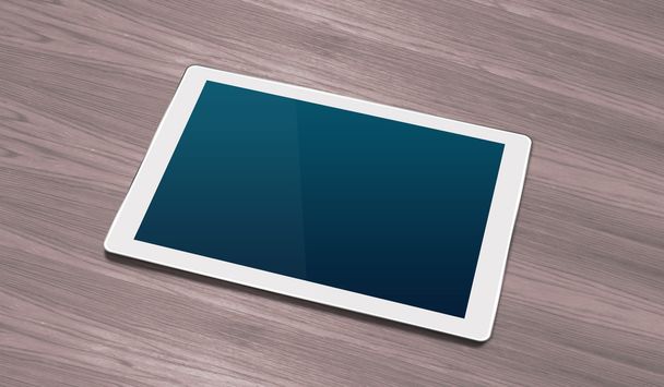 Smart tablet on Wooden office table - Φωτογραφία, εικόνα
