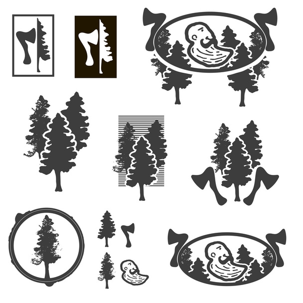Логотип или эмблема с деревьями или лесничим
. - Вектор,изображение