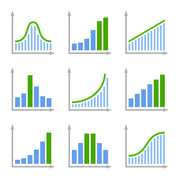 Charts Diagrams and Graphs Flat Icons Set. Vector - Vektör, Görsel