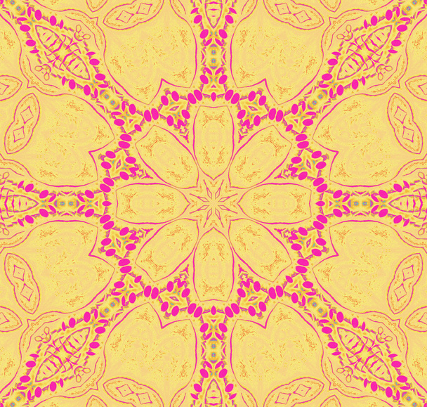 Seamless floral pattern yellow deep pink - Fotoğraf, Görsel