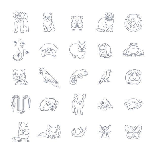 Animaux animaux vecteur plat ligne mince icônes ensemble
 - Vecteur, image