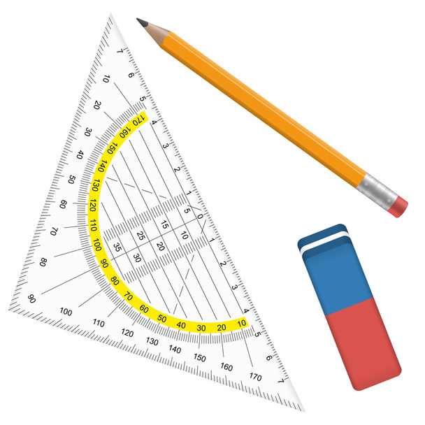 pencil, eraser and protractor - Vector, Image