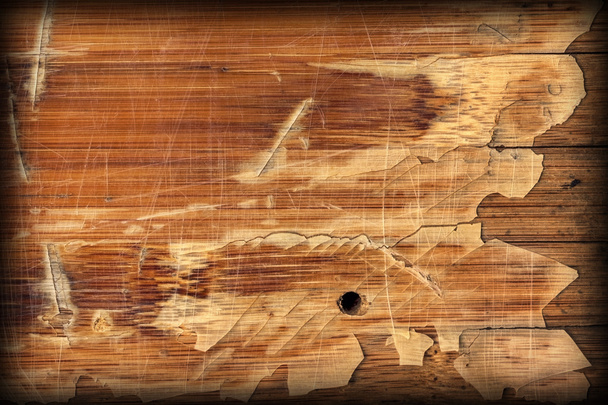 Old Varnished Block-board Cracked Scratched Peeled Off Vignette Grunge Texture - Photo, Image