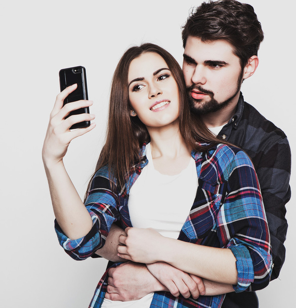 loving couple making selfie - Фото, изображение