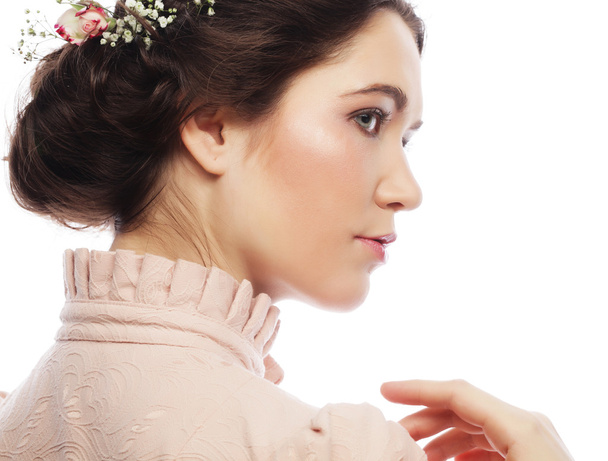 Portrait of beautiful young bride in pink dress - Zdjęcie, obraz