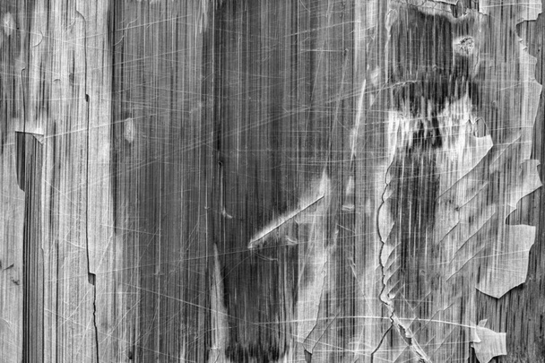 Old Varnished Blockboard Cracked Scratched Peeled Off Black and White Grunge Texture - Photo, Image