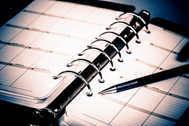 Organizador pessoal ou planejador com caneta sobre fundo branco
 - Foto, Imagem