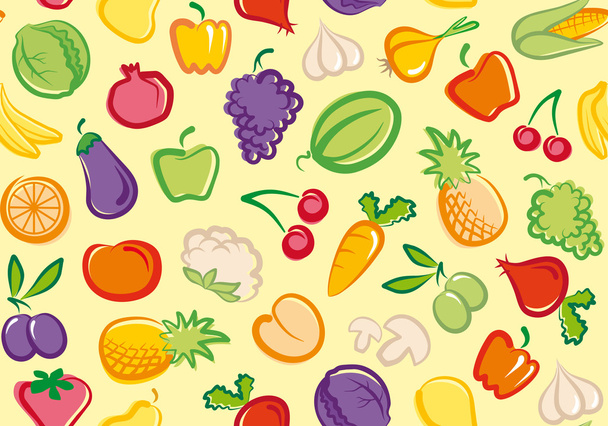 Фон с овощами и фруктами
 - Вектор,изображение
