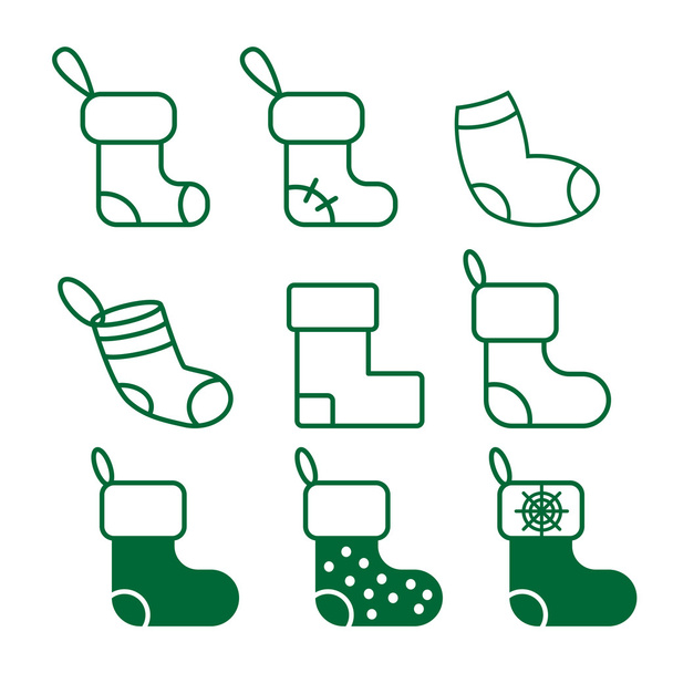 new year's sock for gifts - set of icons - Wektor, obraz