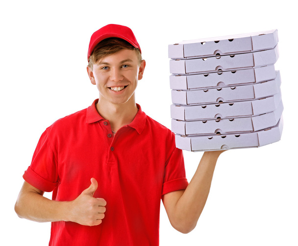 Delivery boy with pizza boxes - 写真・画像