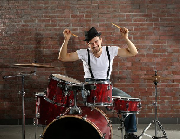 Musician playing drums - Фото, изображение