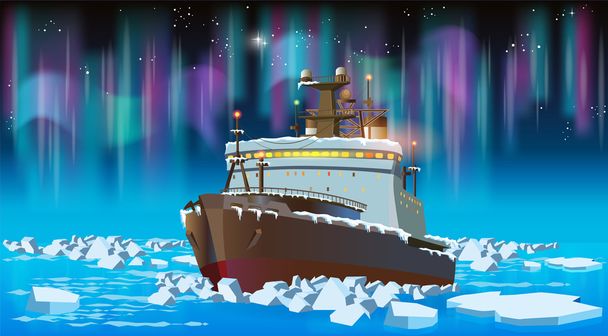 夜の砕氷船 - ベクター画像