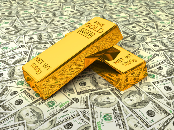 ράβδους χρυσού σε δολάρια - Φωτογραφία, εικόνα