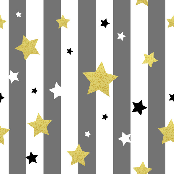 Zwart, wit en goud sterren naadloze patronen. Vectorillustratie - Vector, afbeelding