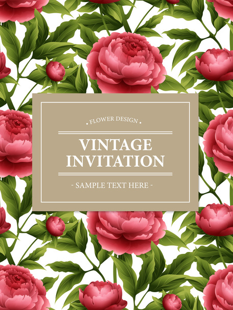 Luxurious  peony flower and leaves greeting card. Vector illustration - Vector, Image