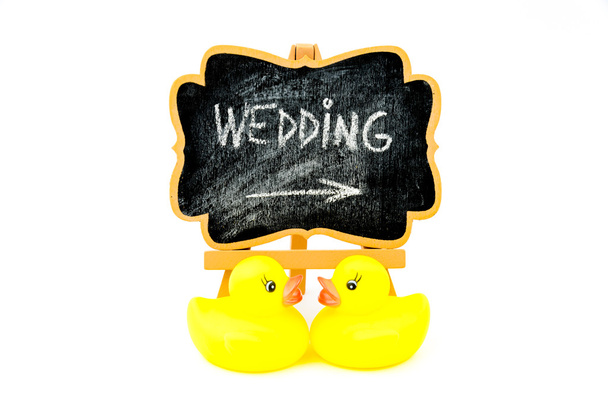 Wooden easel mini blackboard, text WEDDING - Zdjęcie, obraz