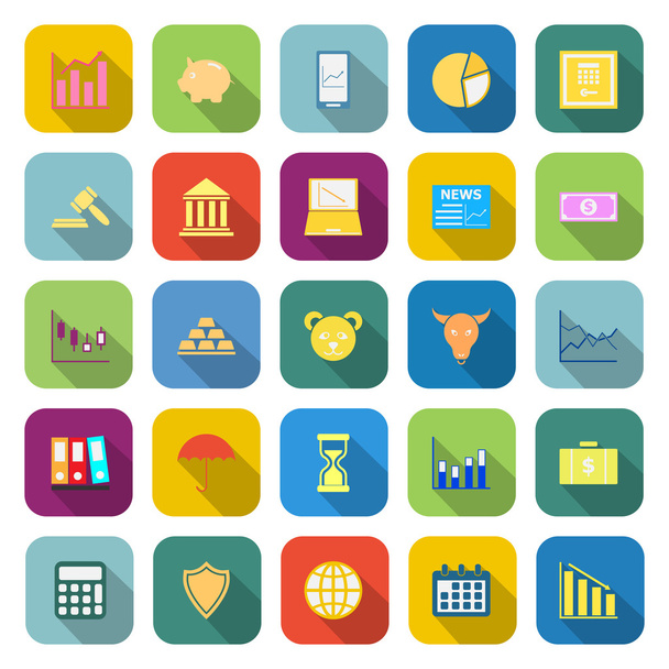 Ícones de cores do mercado de ações com sombra longa
 - Vetor, Imagem