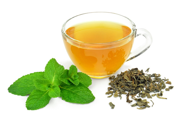 filiżankę zielonej herbaty z mięty - Zdjęcie, obraz
