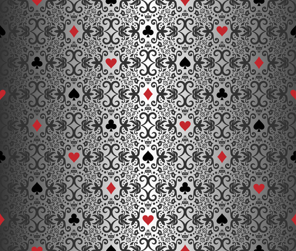 Ασημένια πόκερ φόντο με Δαμασκηνό μοτίβο και κάρτες σύμβολα - Διάνυσμα, εικόνα