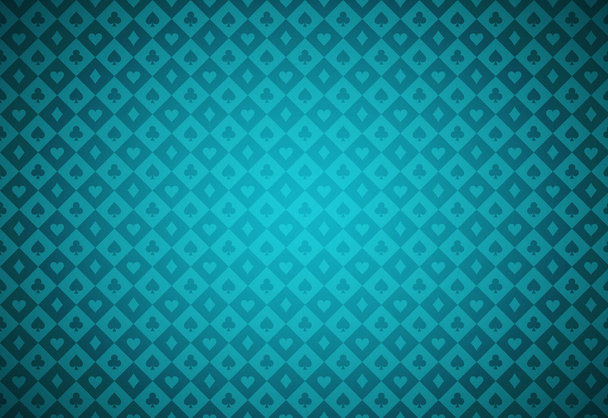 Minimalistic turquoise poker background with texture composed from card symbols - Vector, Image