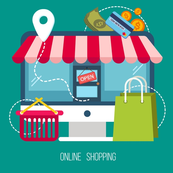 Concepto de compras en línea en diseño plano
 - Vector, Imagen