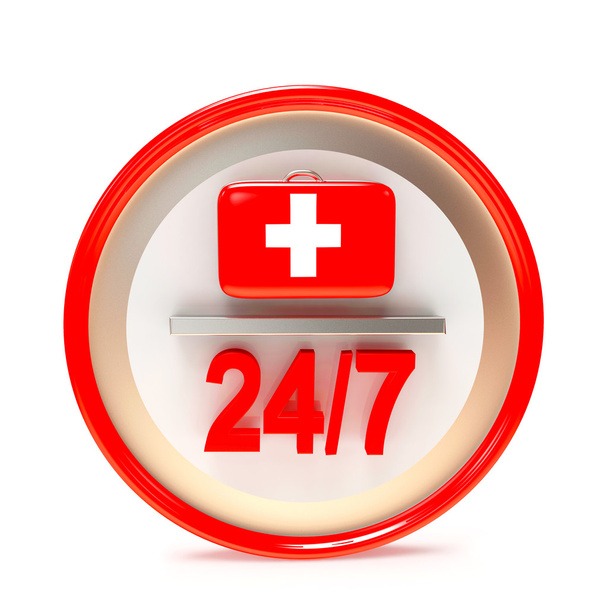 Botón de servicio 24 / 7 con el signo de primeros auxilios
 - Foto, Imagen