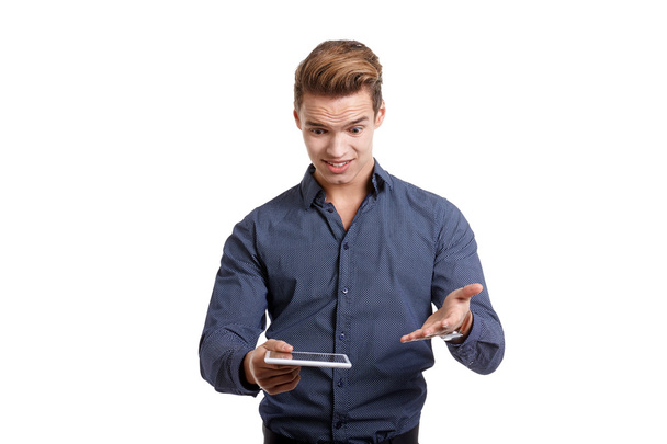 Young man with tablet - 写真・画像