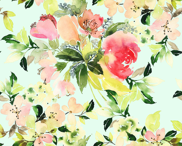 Seamless pattern with flowers watercolor. Gentle colors. - Photo, image