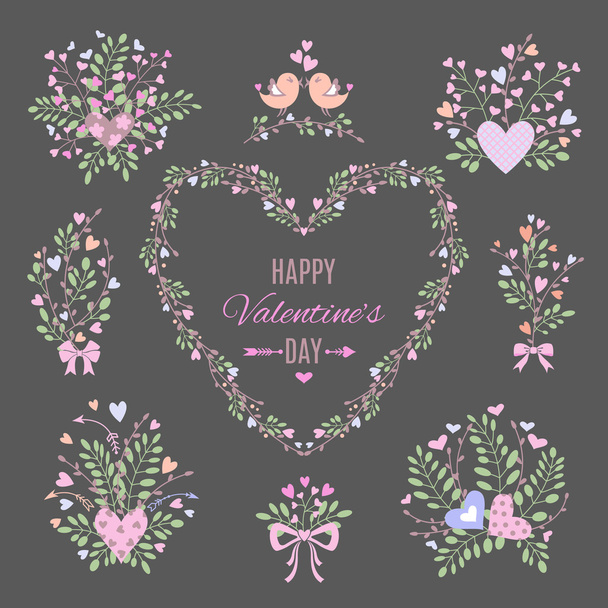Set of floral elements for your Valentine's Day or Wedding design.  - Вектор,изображение