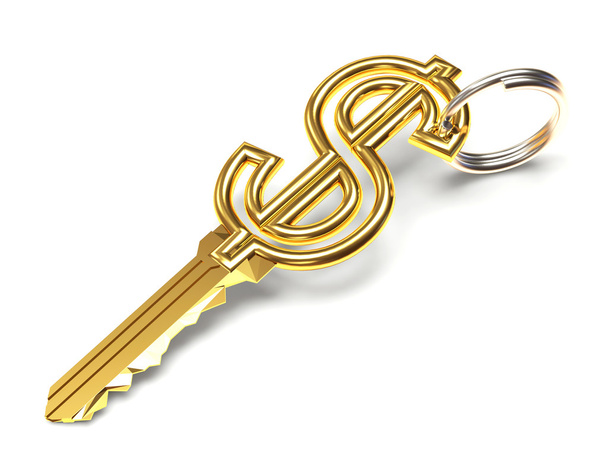Gouden sleutel in de vorm van een dollar teken - Foto, afbeelding