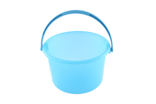 Blue plastic bucket handle up on white background. - Photo, Image
