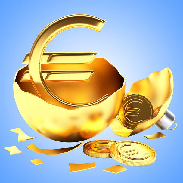 Euro sign in a broken golden Christmas ball - Foto, Imagen