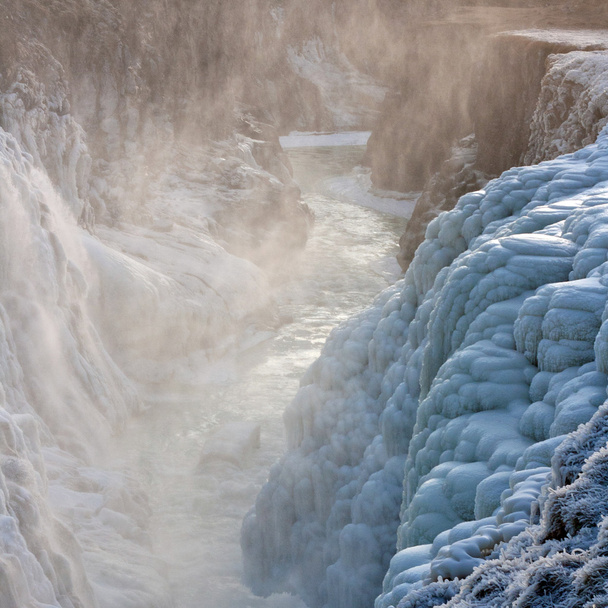 Gullfoss waterfall frozen at winter, Iceland. Close view. - Photo, Image