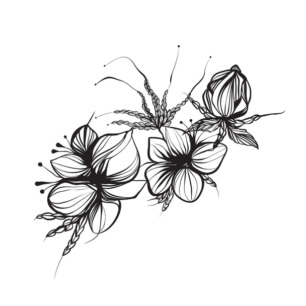 Abstract flowers in boho style, vintage, monochrome. - Διάνυσμα, εικόνα