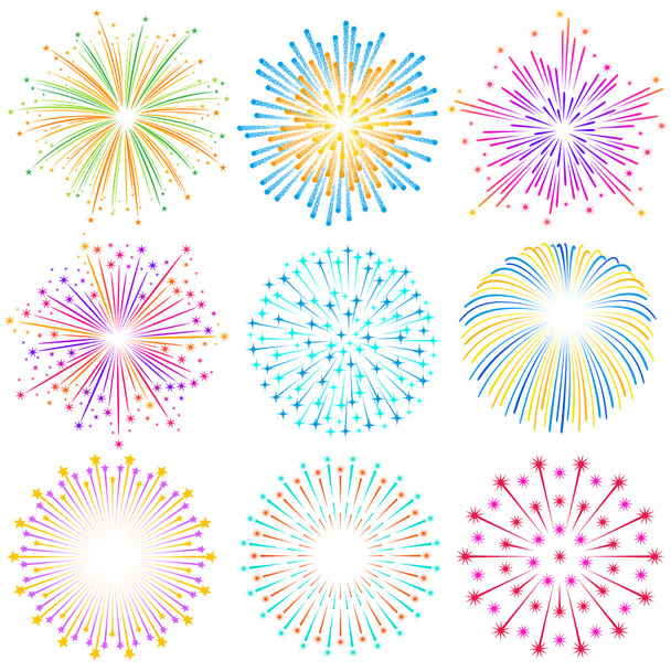Zestaw kolorowych ilustracji wektorowych Fireworks - Wektor, obraz