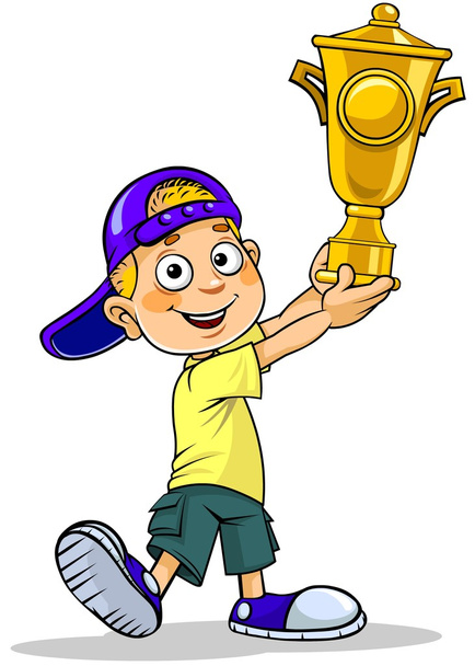 School boy holding a trophy. - Vector, Image
