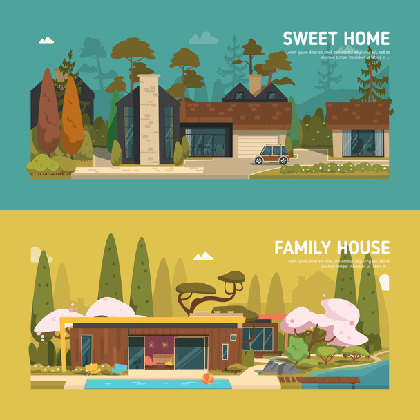 2 つの家族の家、甘い家バナー - ベクター画像
