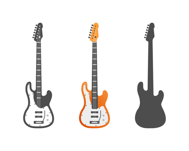 Electric guitars vector icons set. Guitar isolated icons vector illustration. Guitars isolated on white background. Music, concert, sound, fun, guitars. Vector guitars. Color, grey, silhouette guitars - Вектор,изображение