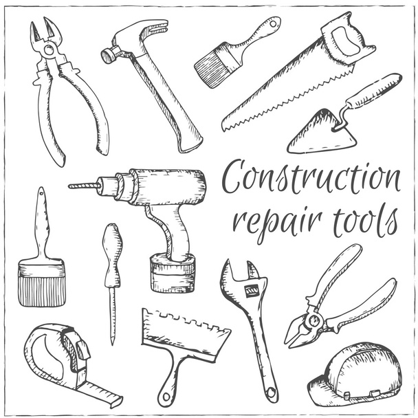 conjunto de herramientas de construcción y reparación . - Vector, imagen