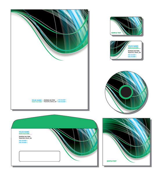 identyfikacja wizualna szablon wektor - papier firmowy, wizytówki, cd, okładki cd, koperty. - Wektor, obraz